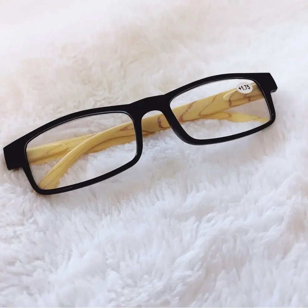 Rory Black & Light Wood Rectangular Reader Glasses